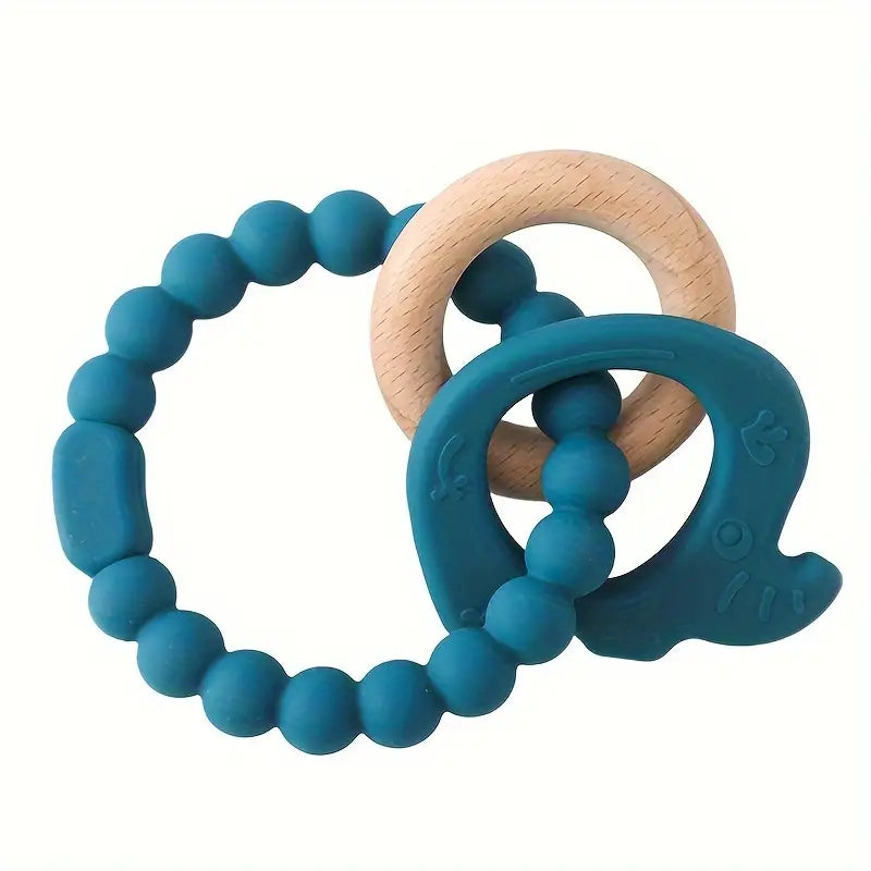 Soothing Silicone & Wooden Rattle - Blue