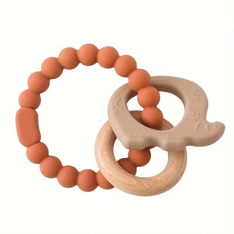 Soothing Silicone & Wooden Rattle - Rust